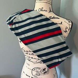 LuLaRoe Leggings, One Size, Red Blue Stripes on Grey Background